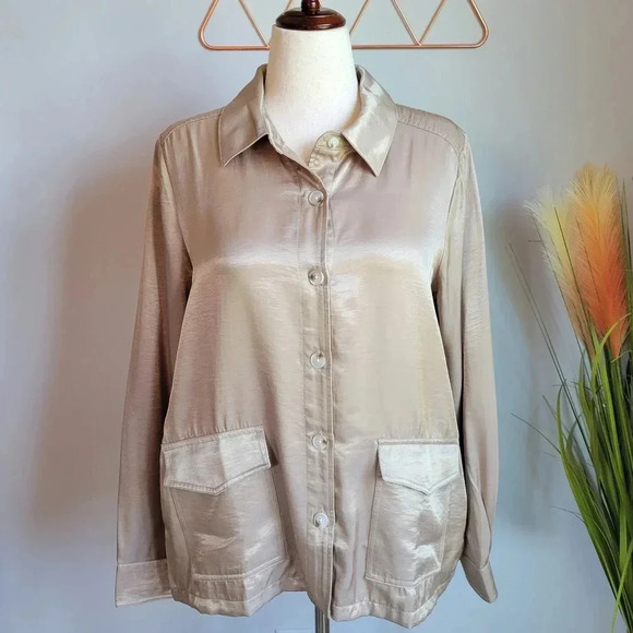 Anthropologie, New, Current Air Clemence Gold Shirt Jacket Shacket, Size Medium - Picture 13 of 13